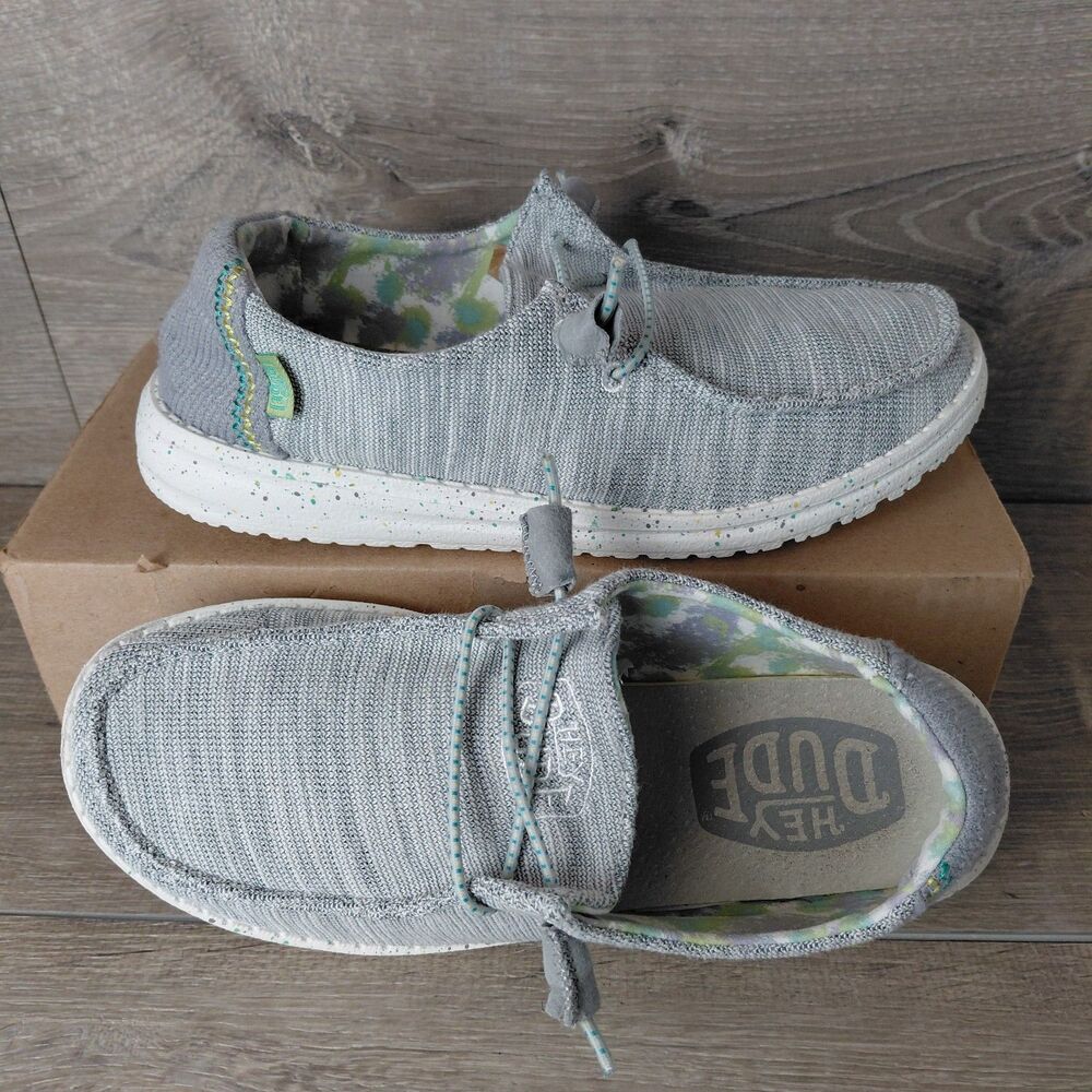 Hey Dude Shoes Womens 7 Wendy Gray Stretch Slip On Casual Beach Loafers Sneakers